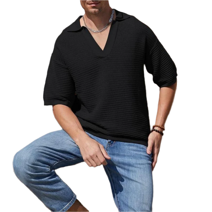 Men’s Textured Knit Polo | Short Sleeve Casual Sweater Shirt