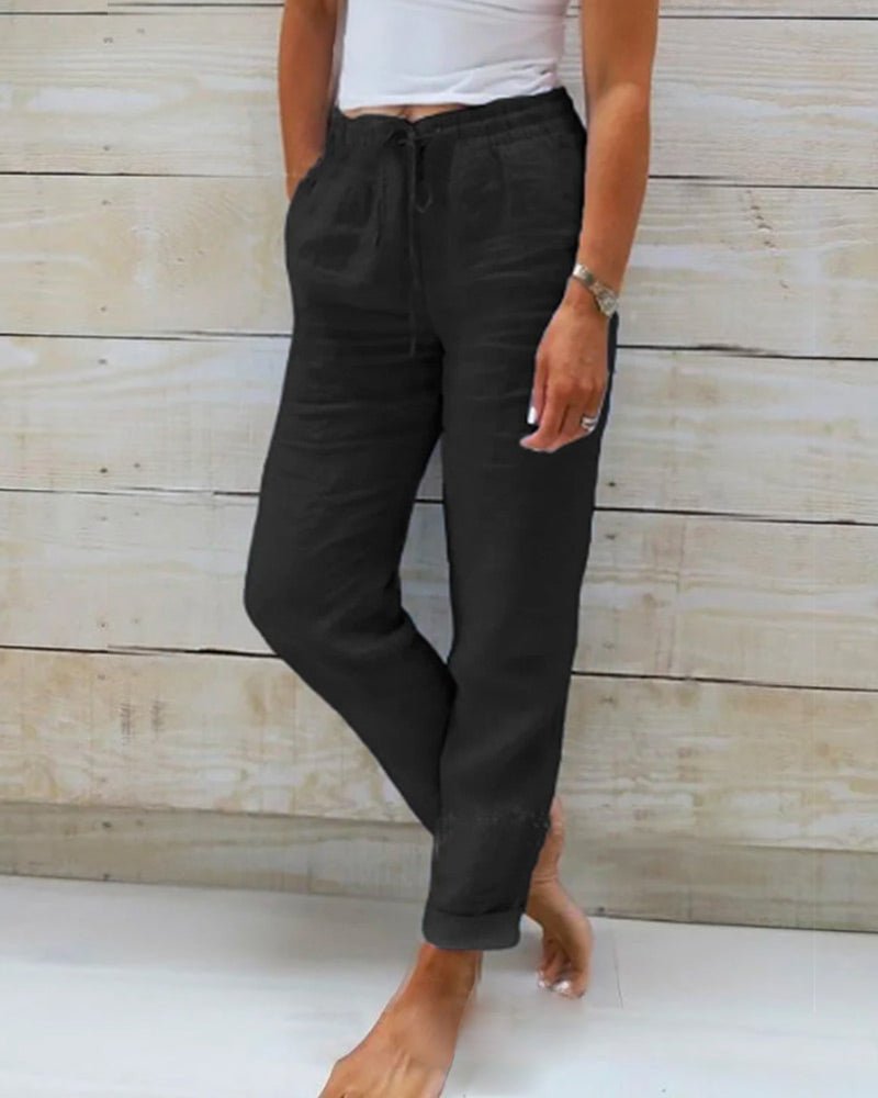 Linen Blend Drawstring Pants | Tapered Leg | Lightweight Everyday Fit