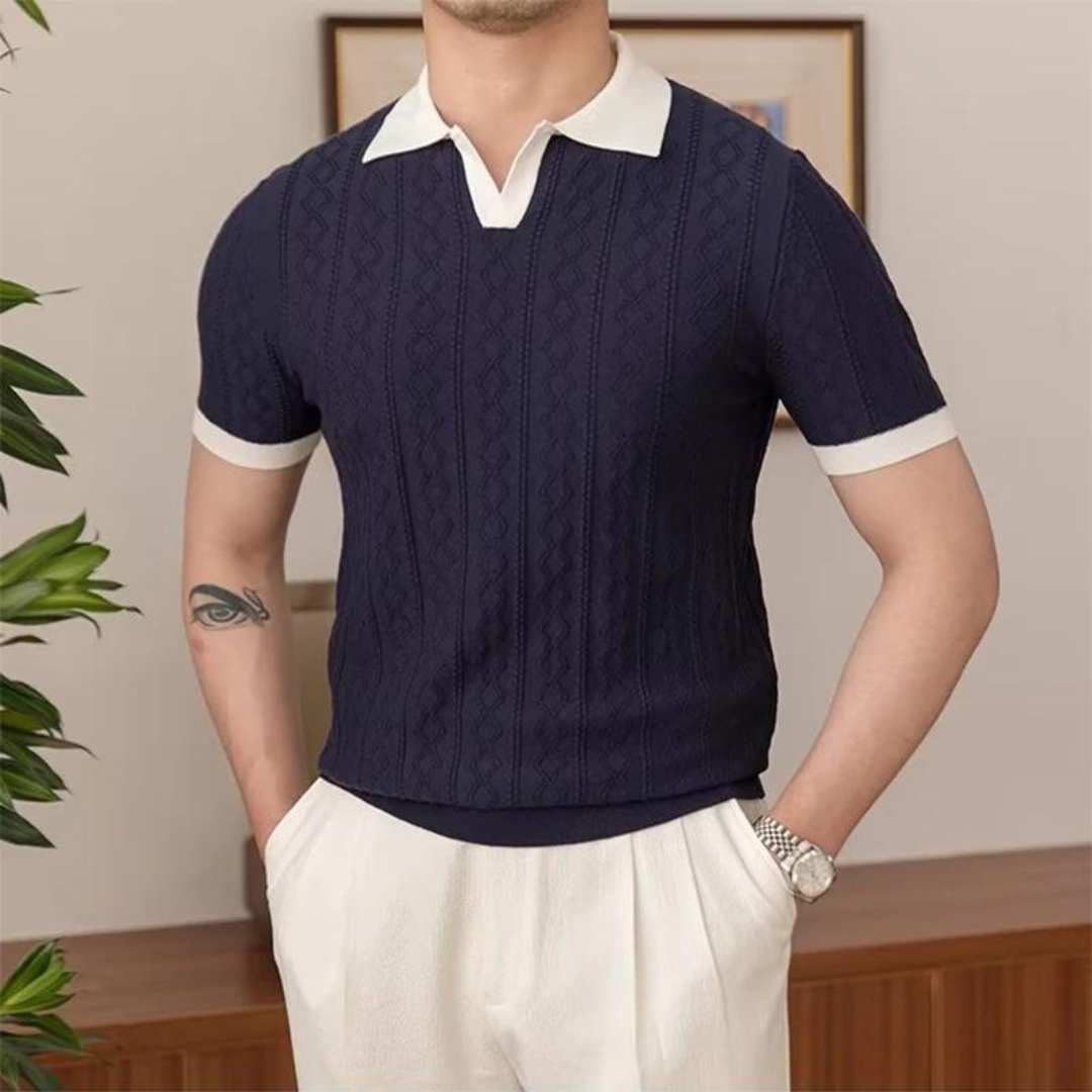 Men's Cable Knit Polo Shirt | Textured Short Sleeve | Casual Summer Essential