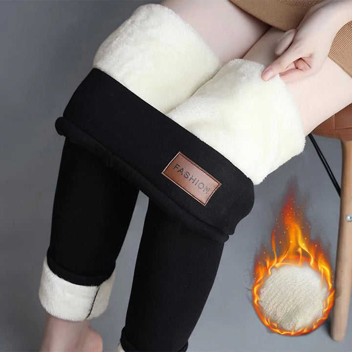 Fleece-Lined Thermal Leggings | Black & White | Polyester Blend | Winter Warmth