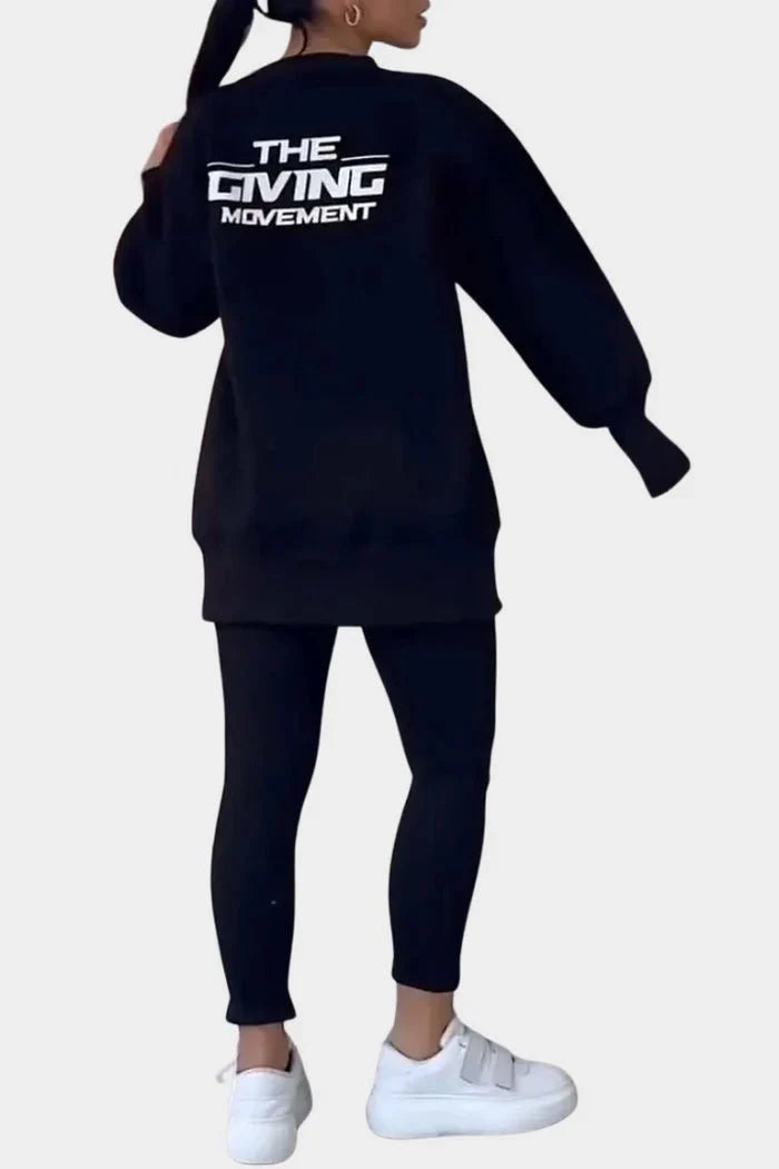 Modern Two-Piece Loungewear Set | Split Hem Top & Leggings | Polyester Blend | Casual Comfort