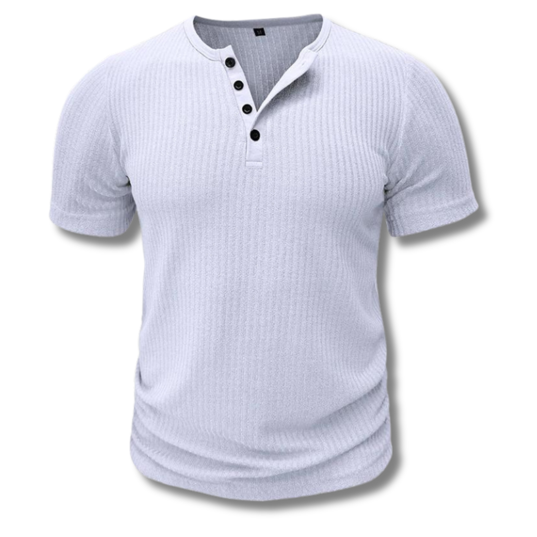 Men’s Henley T-Shirt | Ribbed Short Sleeve | Casual Button Placket