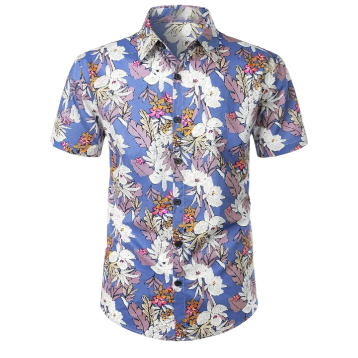 Men's Short Sleeve Button-Up Shirt | Lightweight Cotton Blend | Tropical Floral Print