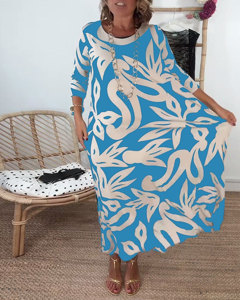 Jewel - Printed dress with long sleeves and round neck