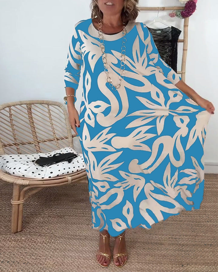 Jewel - Printed dress with long sleeves and round neck