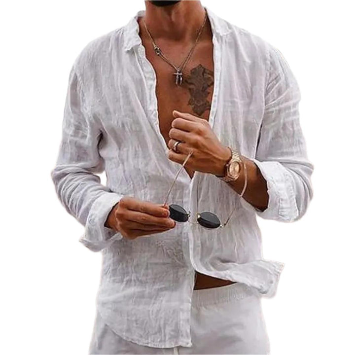 Men’s Linen Long Sleeve Shirt | Relaxed Fit Beachwear | Lightweight Summer Layer