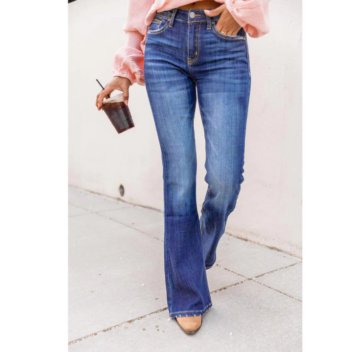 High-Rise Flare Jeans | Stretch Denim | Classic Dark Wash Fit
