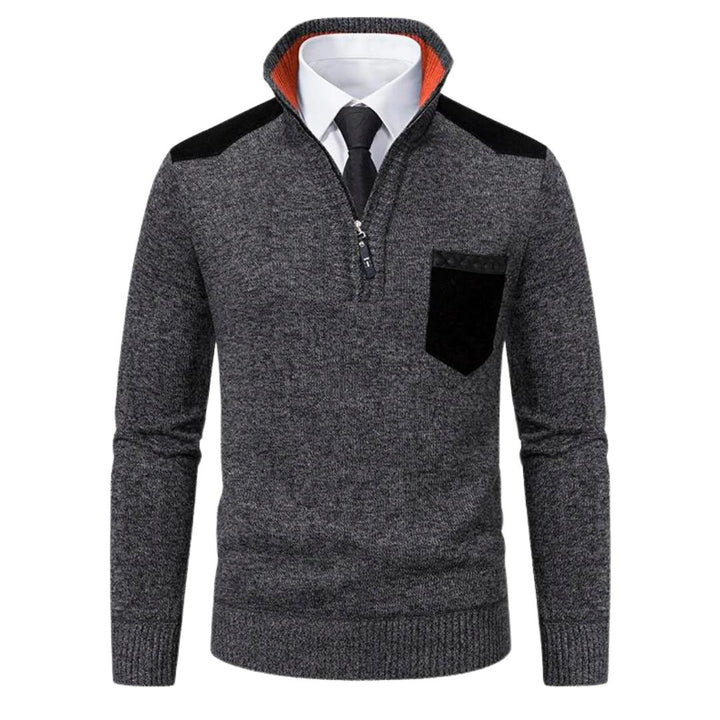 Men’s Quarter-Zip Knit Sweater | Contrast Suede Trim | Fall Layering Essential