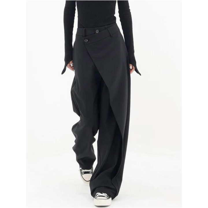 Asymmetrical Wide-Leg Trousers | Overlap Front Detail | Tailored Street Style