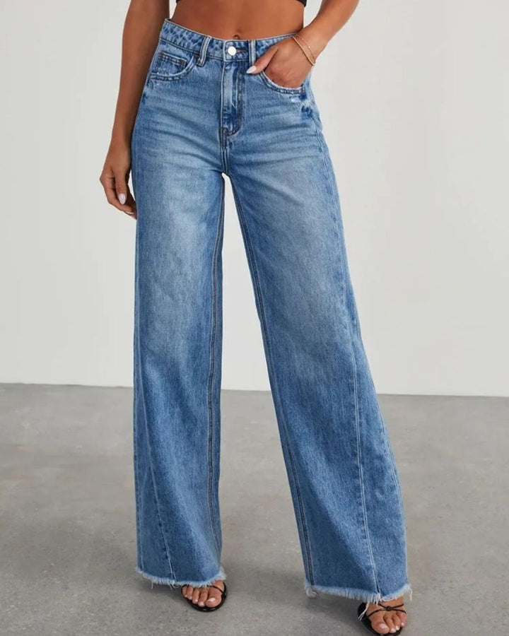 High-Rise Wide-Leg Jeans | Frayed Hem Denim | Relaxed Fit