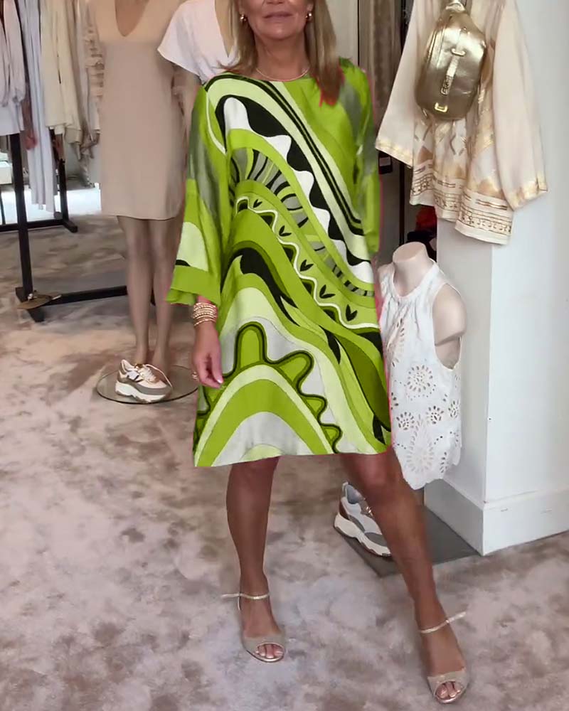 Katherine - Trendy Round Neck Printed Midi Dress