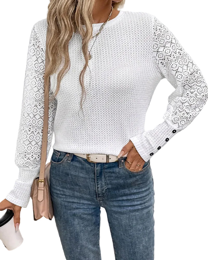 Lace Crochet Top Long Sleeves