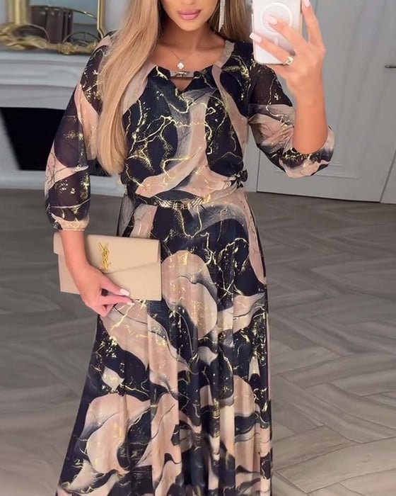 Carenza - Elegant Chiffon Dress with Three-Quarter Sleeves