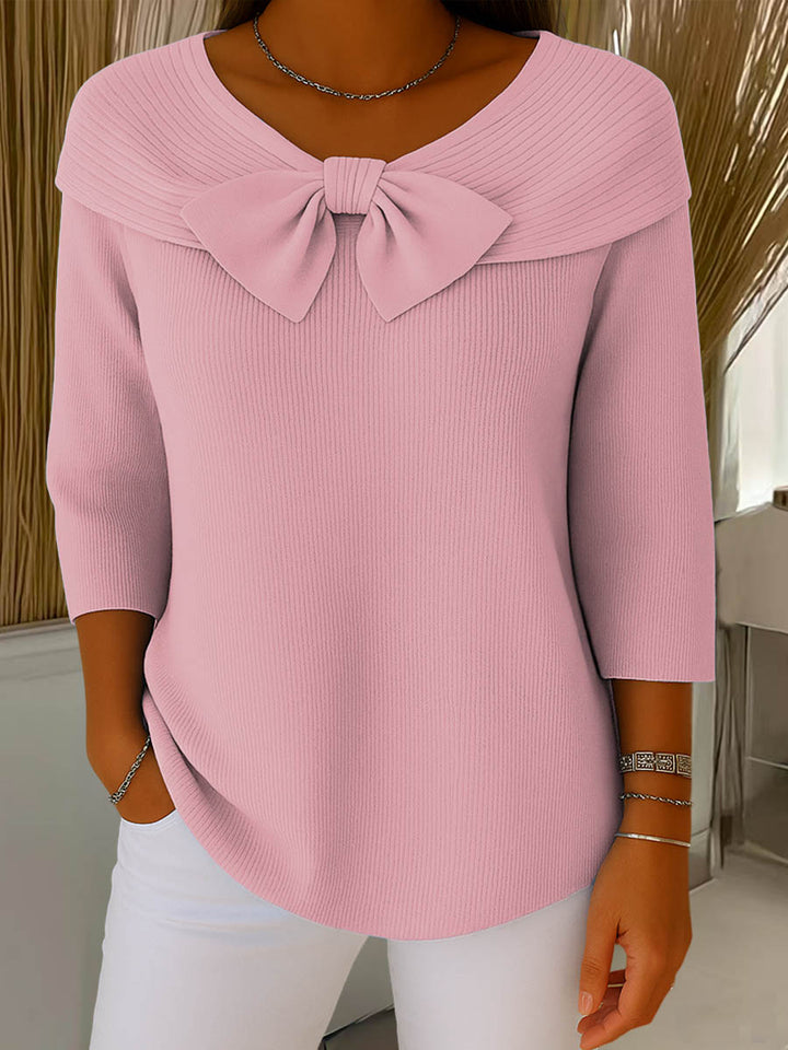 Thaloria - Women's round neck sweater with decorative bow