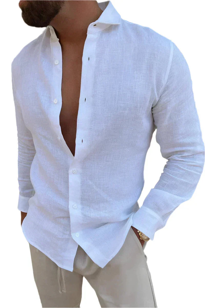 Men’s Linen Blend Shirt | Lightweight Long Sleeve | Classic Button-Down