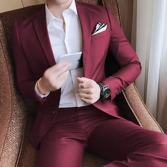 Men's Two-Piece Slim Fit Suit | Formal Businesswear | Stretch Woven Fabric