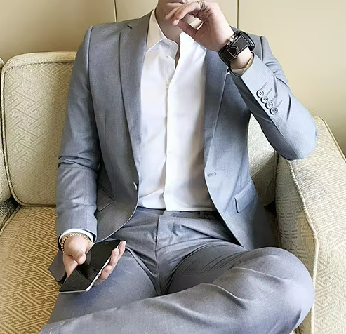 Men's Two-Piece Slim Fit Suit | Formal Businesswear | Stretch Woven Fabric