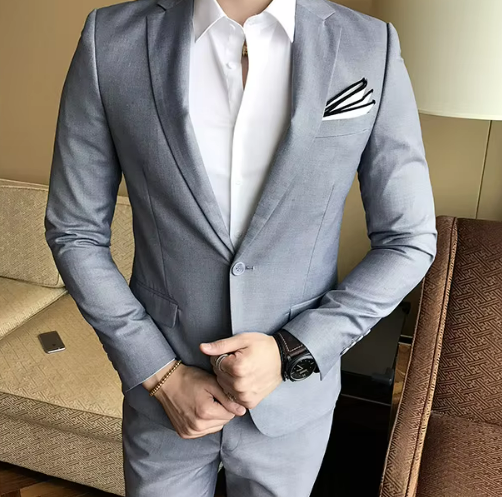 Men's Two-Piece Slim Fit Suit | Formal Businesswear | Stretch Woven Fabric