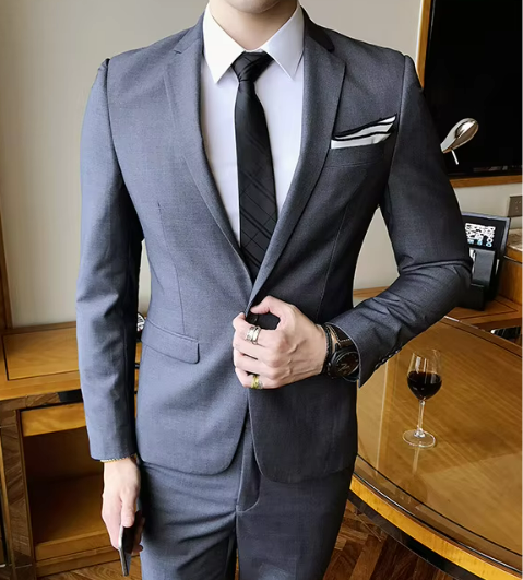 Men's Two-Piece Slim Fit Suit | Formal Businesswear | Stretch Woven Fabric