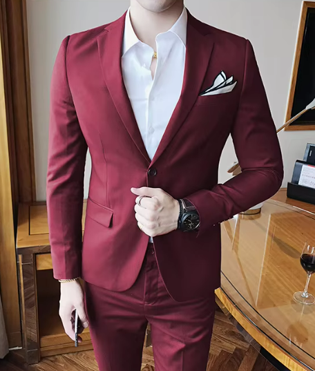 Men's Two-Piece Slim Fit Suit | Formal Businesswear | Stretch Woven Fabric