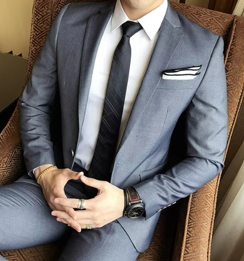 Men's Two-Piece Slim Fit Suit | Formal Businesswear | Stretch Woven Fabric