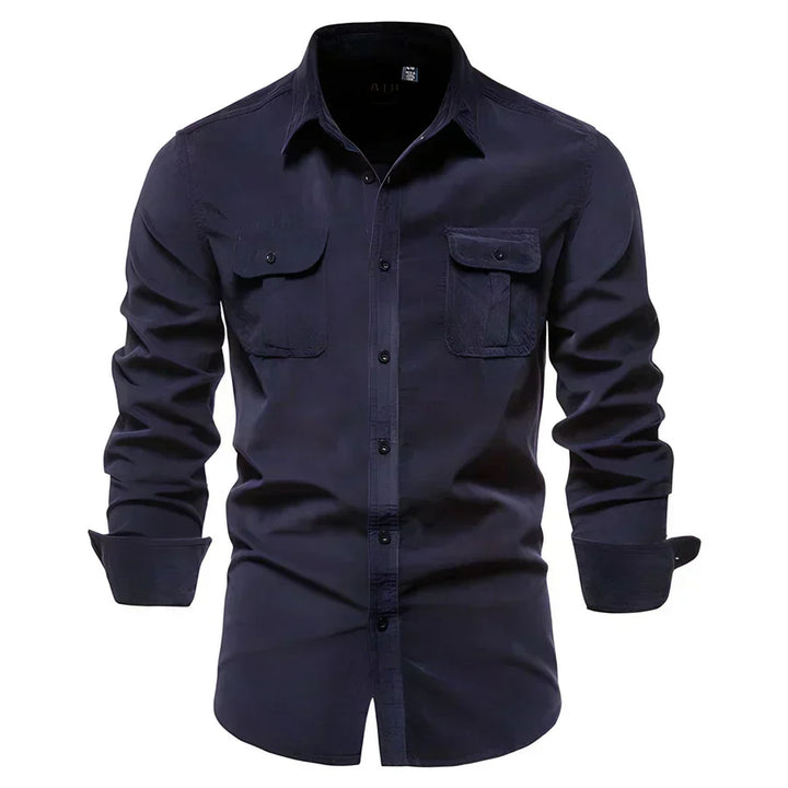 Men’s Corduroy Button-Up Shirt | Casual Long Sleeve | Utility Pocket Design