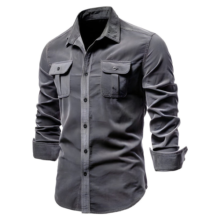 Men’s Utility Button-Up Shirt | Dual Flap Pockets | Casual Stretch Workwear Style