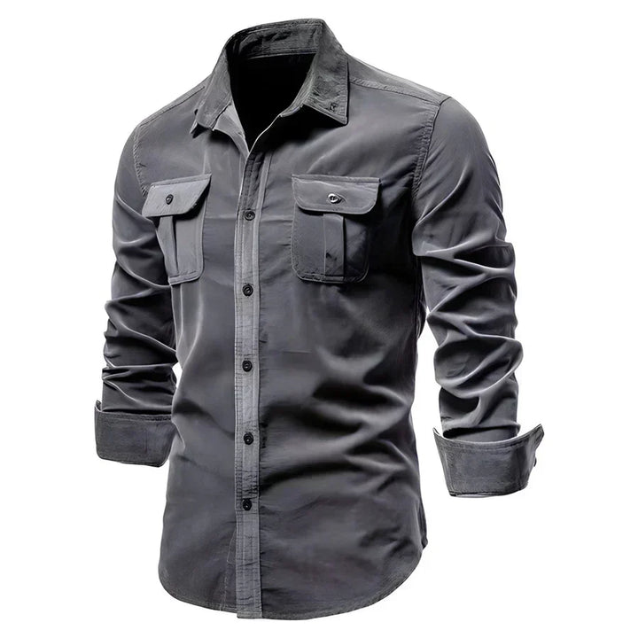 Men’s Corduroy Button-Up Shirt | Casual Long Sleeve | Utility Pocket Design
