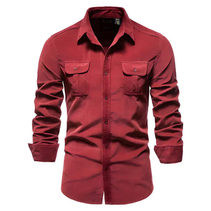 Men’s Corduroy Button-Up Shirt | Casual Long Sleeve | Utility Pocket Design