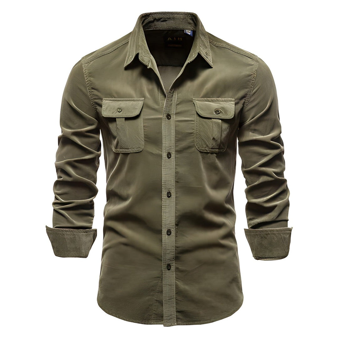 Men’s Utility Button-Up Shirt | Dual Flap Pockets | Casual Stretch Workwear Style