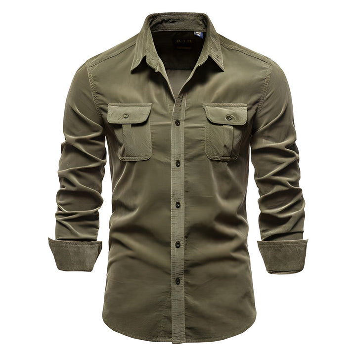 Men’s Utility Button-Up Shirt | Dual Flap Pockets | Casual Stretch Workwear Style