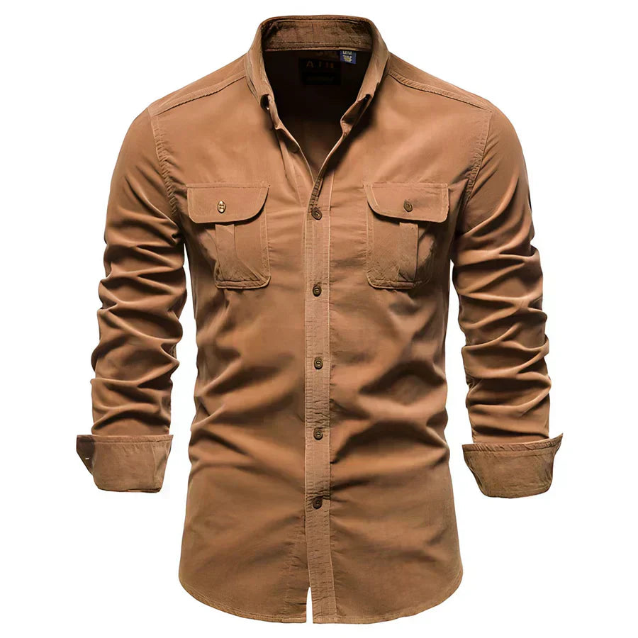Men’s Corduroy Button-Up Shirt | Casual Long Sleeve | Utility Pocket Design