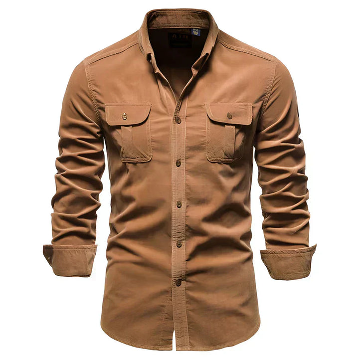 Men’s Corduroy Button-Up Shirt | Casual Long Sleeve | Utility Pocket Design
