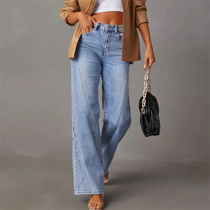 High-Waisted Flared Jeans | V-Seam Detail | Light Wash Denim