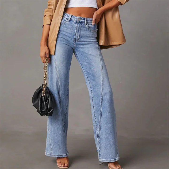 High-Waisted Flared Jeans | V-Seam Detail | Light Wash Denim