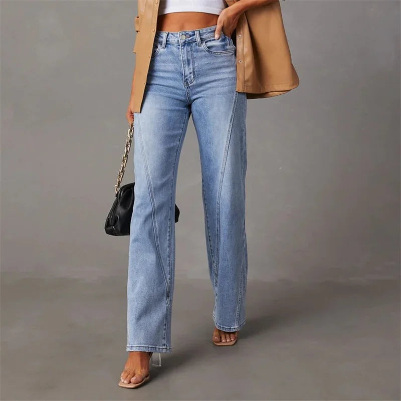 High-Waisted Flared Jeans | V-Seam Detail | Light Wash Denim