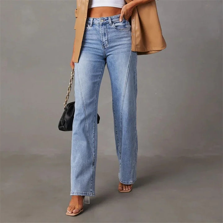 High-Waisted Flared Jeans | V-Seam Detail | Light Wash Denim