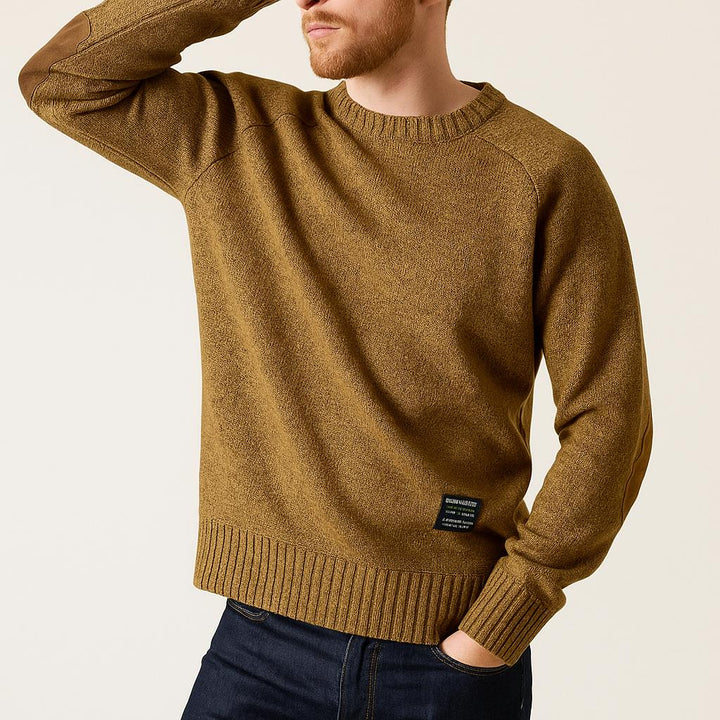 Men's Crewneck Knit Sweater | Suede Elbow Patches | Classic Winter Style