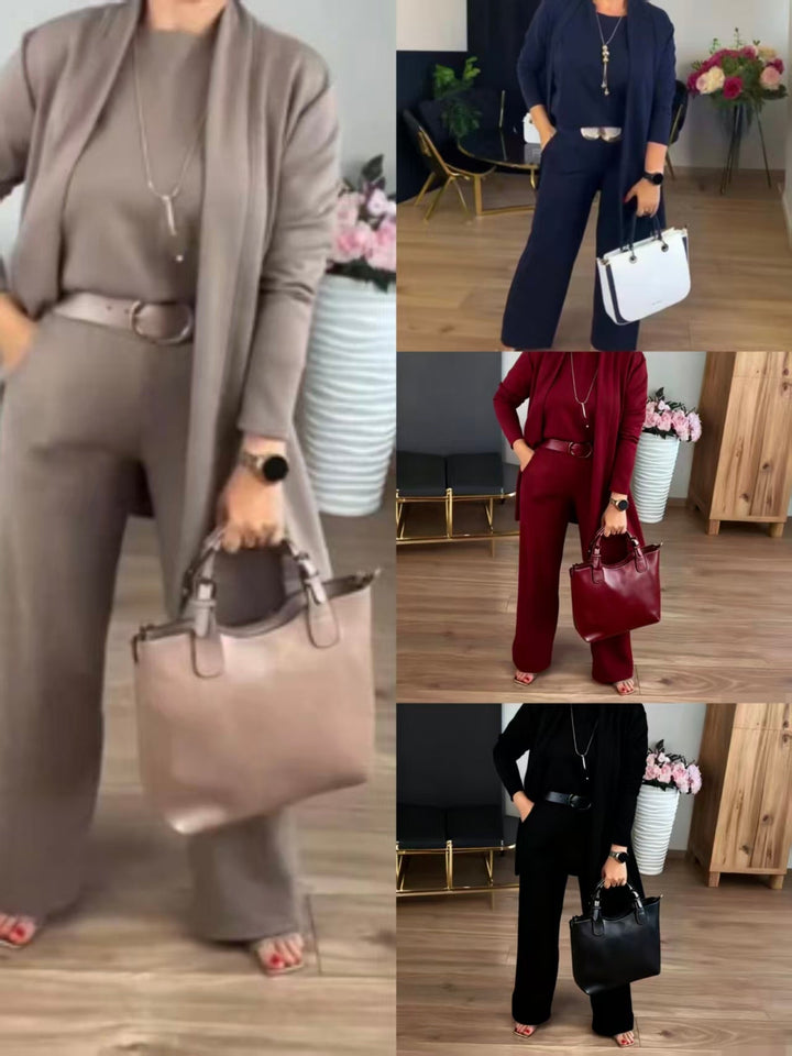 Erisandra™ - Elegant 3-piece set with long cardigan, top and pants