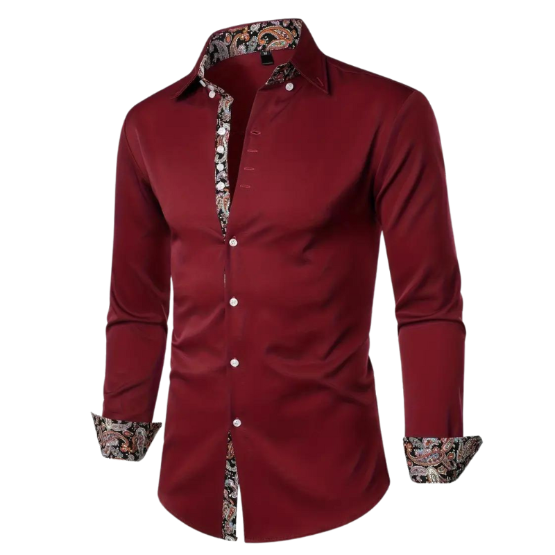 Men’s Dress Shirt | Slim Fit Button-Down | Contrast Paisley Trim