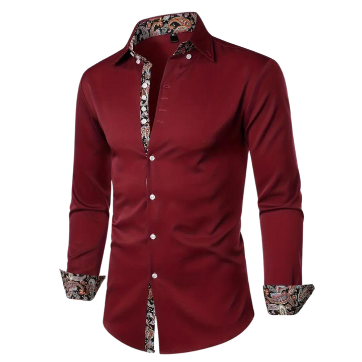 Men’s Dress Shirt | Slim Fit Button-Down | Contrast Paisley Trim