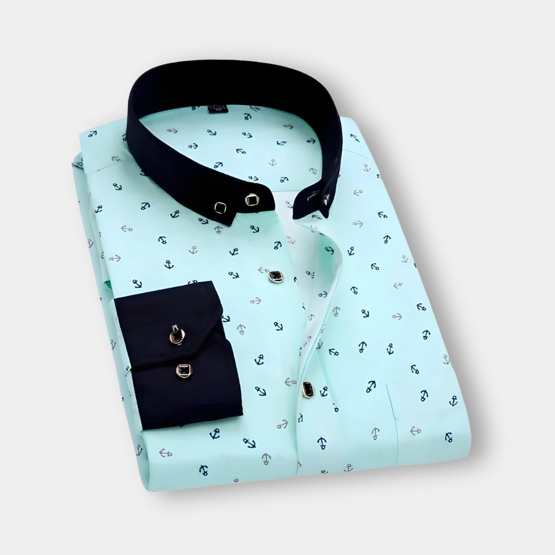Men’s Slim Fit Printed Dress Shirt | Contrast Collar | Polished Workwear Staple
