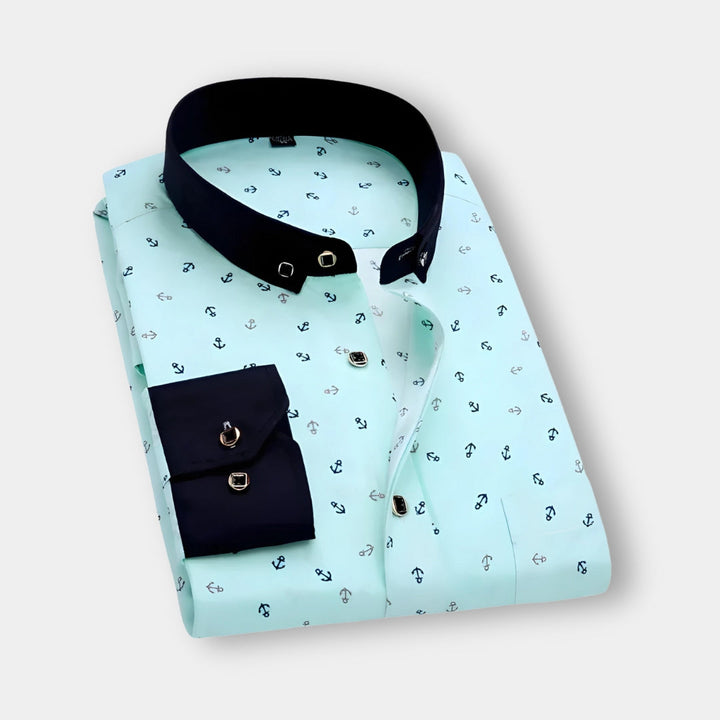 Men’s Slim Fit Printed Dress Shirt | Contrast Collar | Polished Workwear Staple