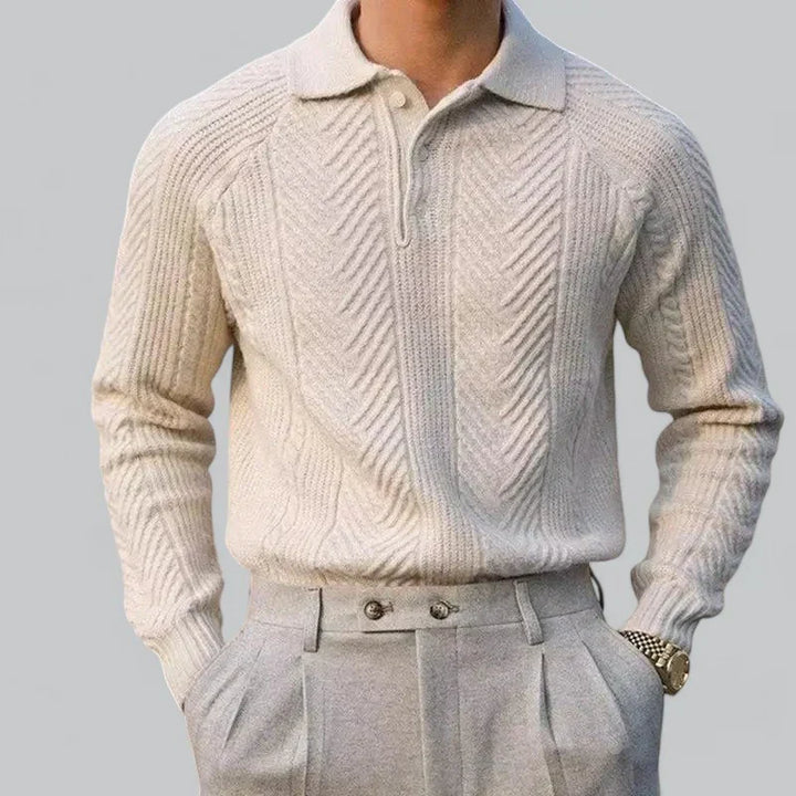Men’s Quarter-Zip Cable Knit Sweater | Structured Wool Blend | Transitional Layer