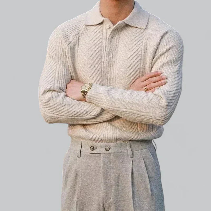 Men’s Quarter-Zip Cable Knit Sweater | Structured Wool Blend | Transitional Layer