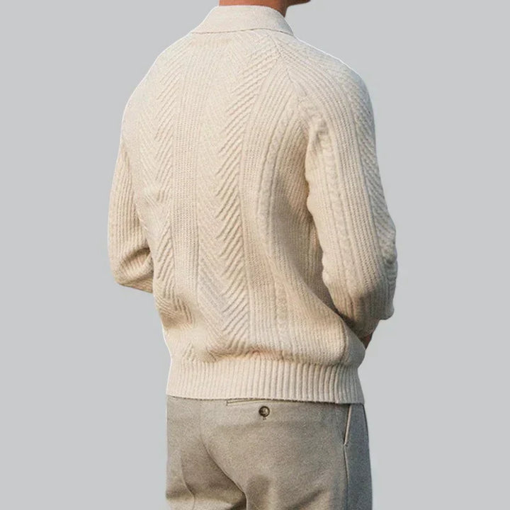 Men’s Quarter-Zip Cable Knit Sweater | Structured Wool Blend | Transitional Layer