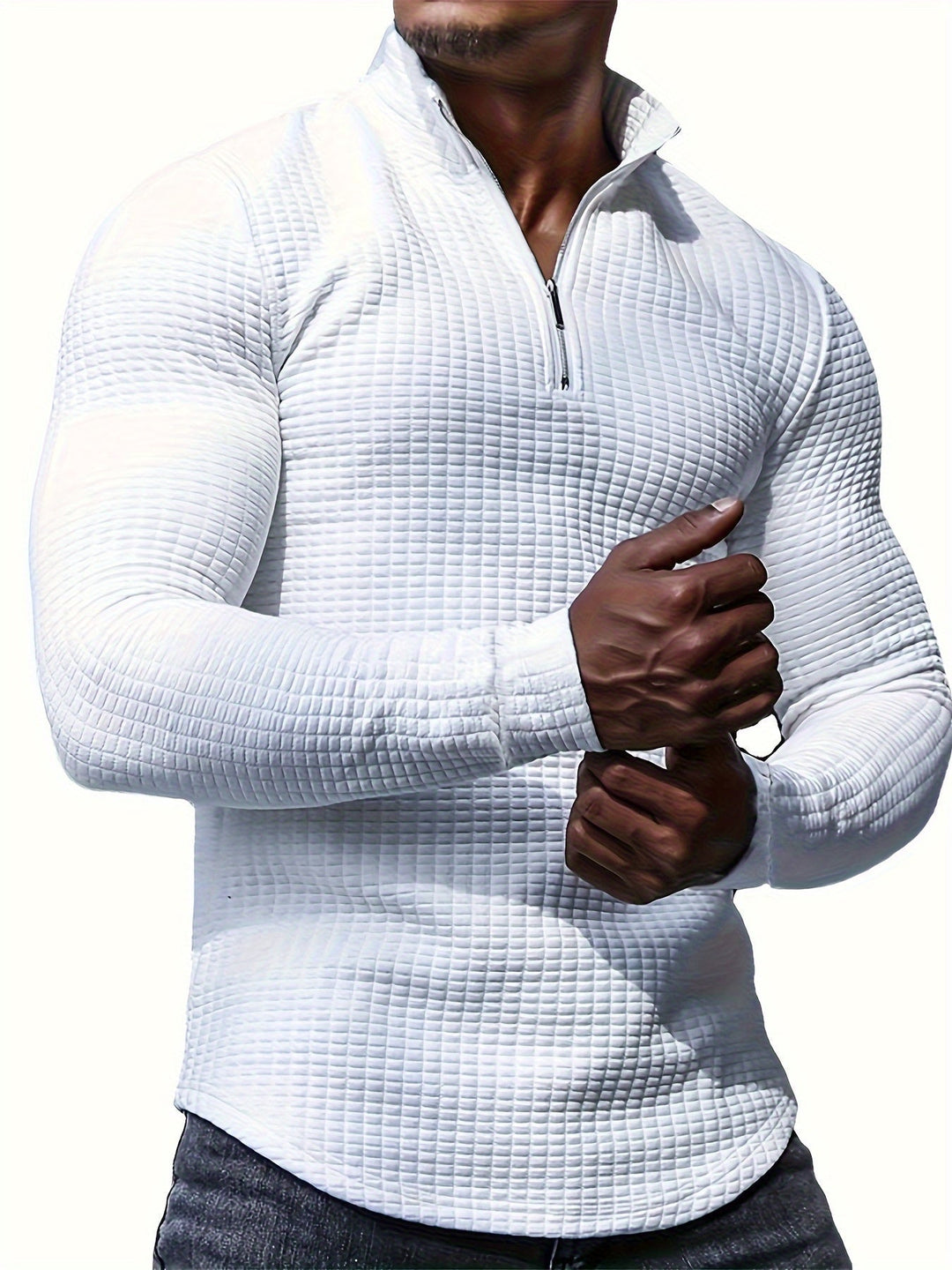 Men’s Athletic Half-Zip Pullover | Lightweight Stretch Waffle Knit | Slim Fit Training Top