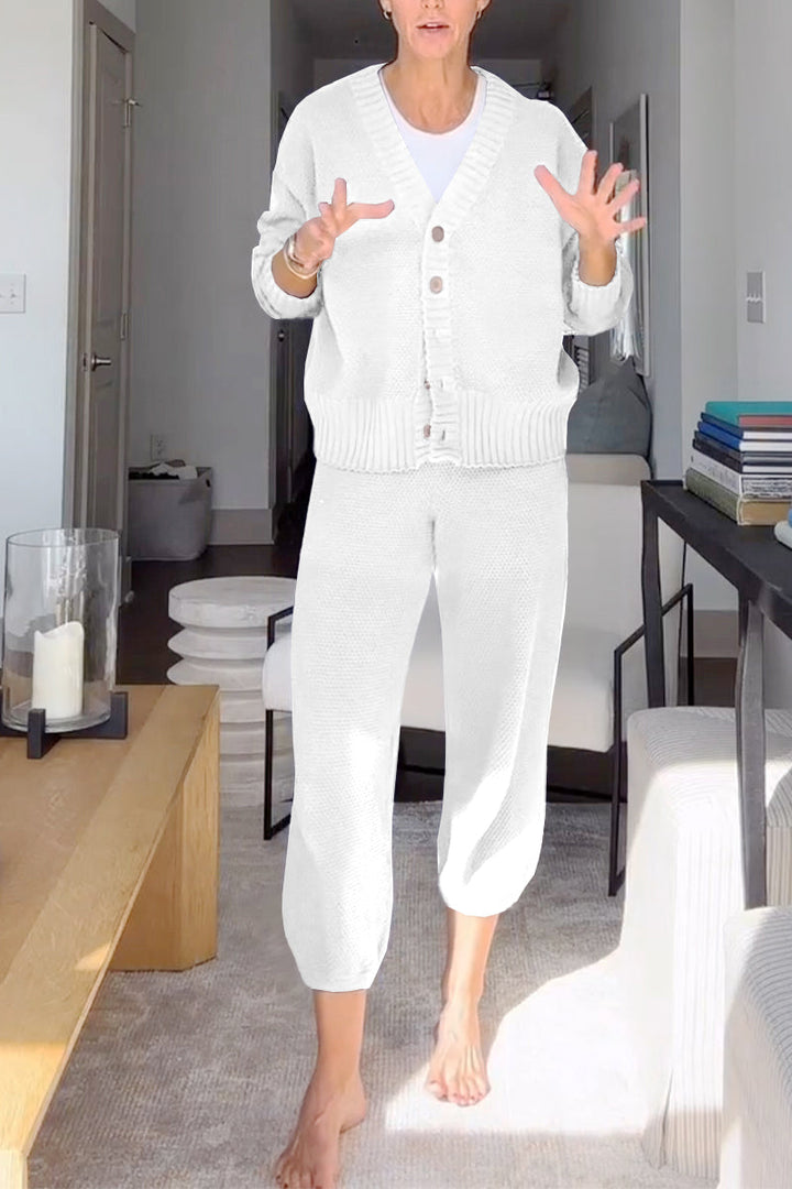 Marielle - Women's casual V-neck waffle texture set