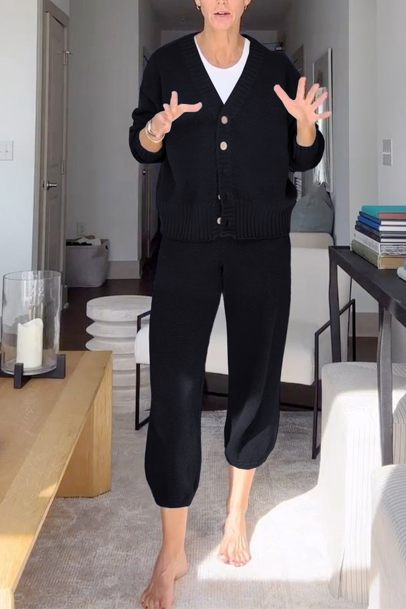 Marielle - Women's casual V-neck waffle texture set