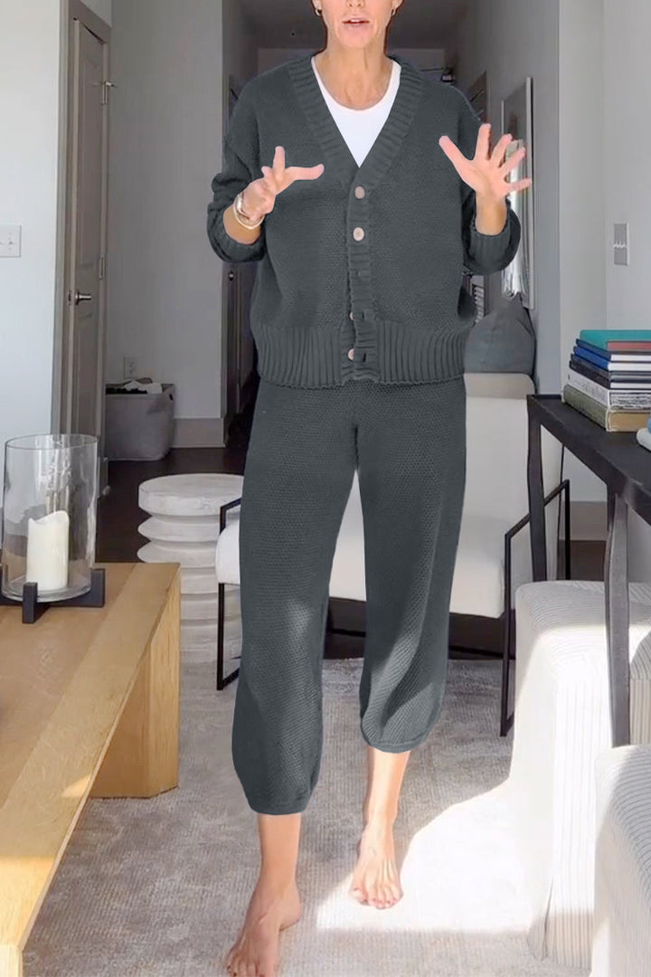 Marielle - Women's casual V-neck waffle texture set